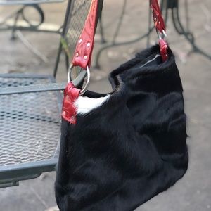 Black, white & red authentic cowhide bag